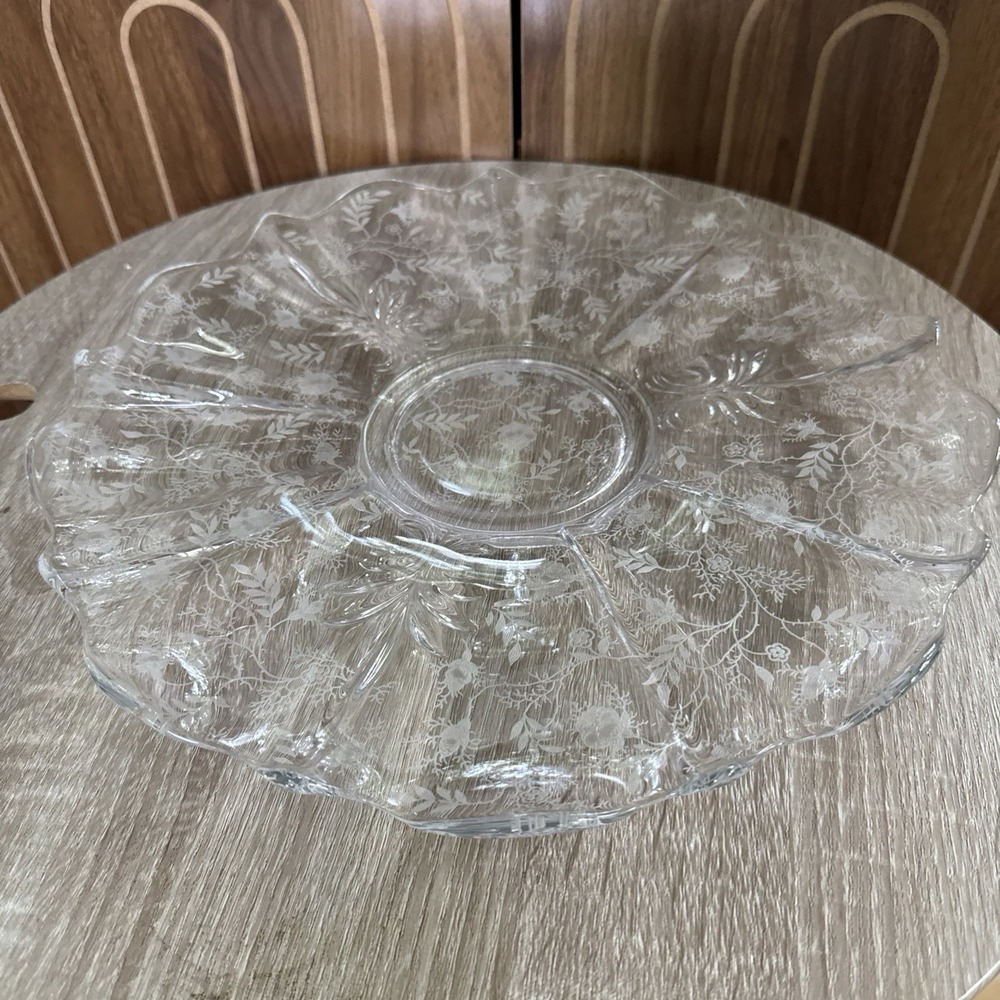 Fostoria Navarre Etched Clear Platter Baroque 13 1/4" Torte Cake